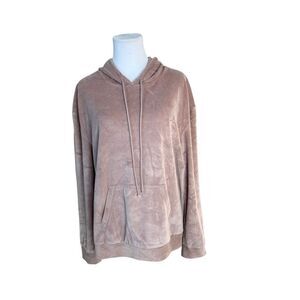 Hive & Honey Taupe Pullover Velour Hooded‎ Sweatshirt LARGE Super Soft Lounging